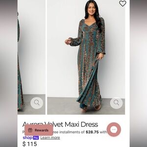 Baltic Born Teal and Brown Velvet Maxi Dress